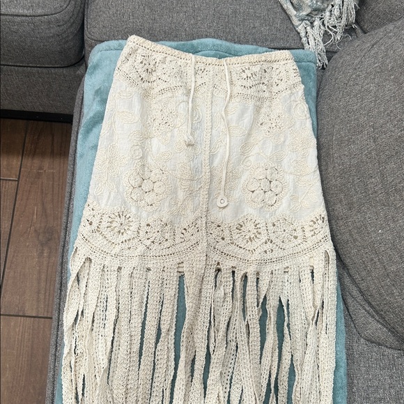 Boho Crochet Fringe High-Low Skirt - Cream - Picture 12 of 15